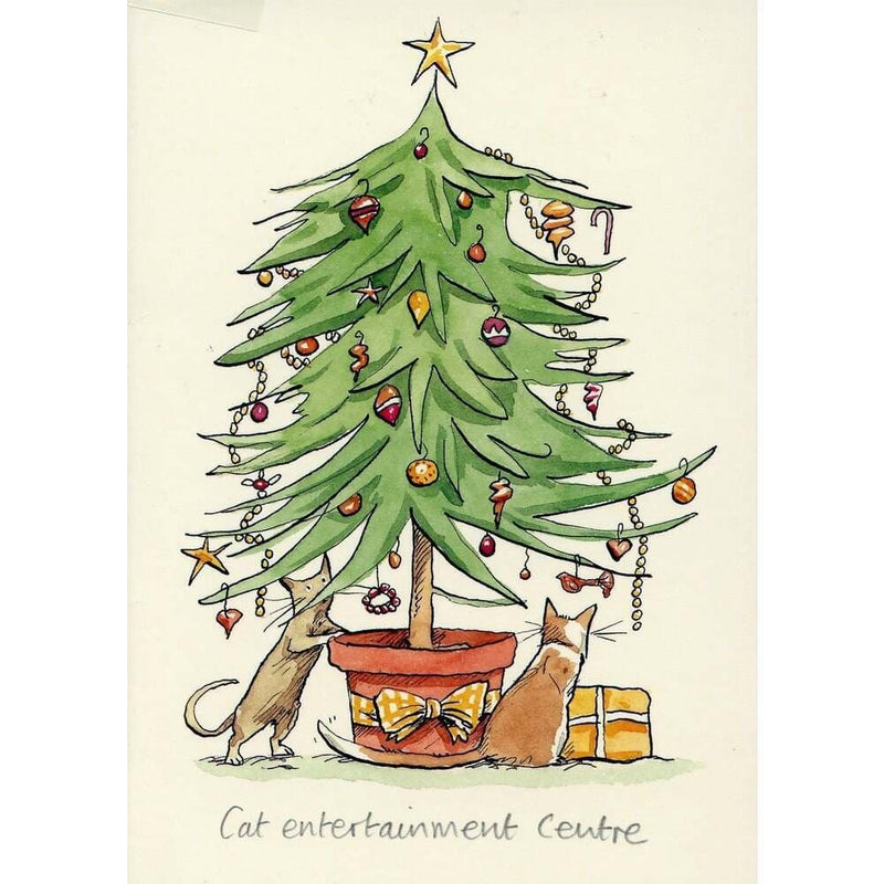 Funny cat Christmas card with cats around a tree —  Lemonberry Aurora