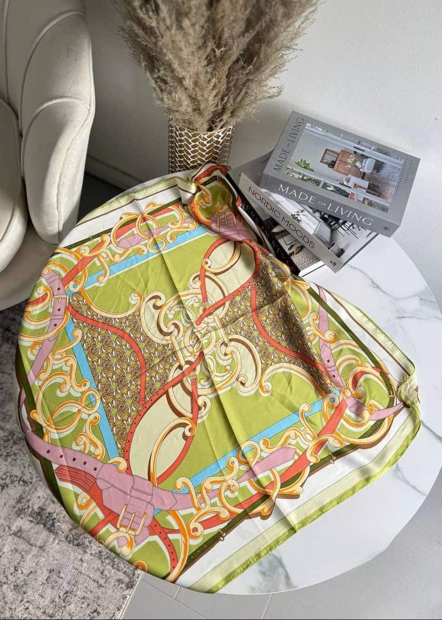 Colourful Abstract Scarf ornate print flat-lay view Lemonberry Aurora