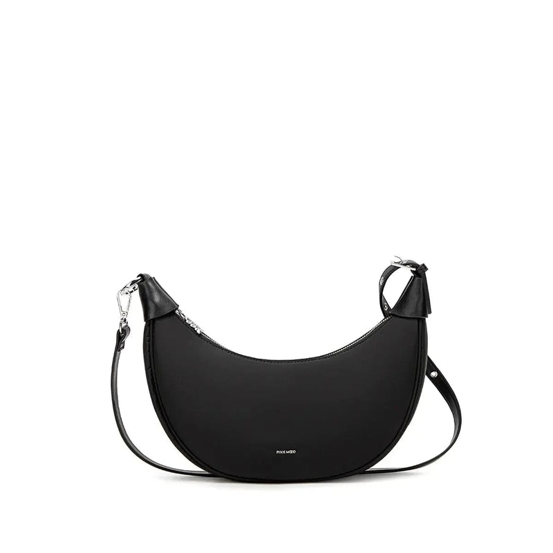 Pixie Mood Crescent Bag in black – minimalist vegan crossbody on white background.