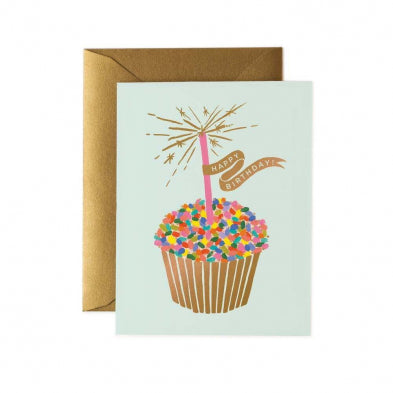 Cupcake Birthday Card with rainbow sprinkles and gold foil details – Lemonberry Aurora