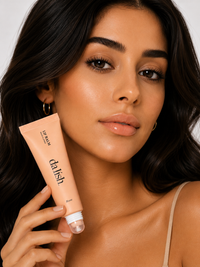 Da Lish Rose tinted lip balm on model