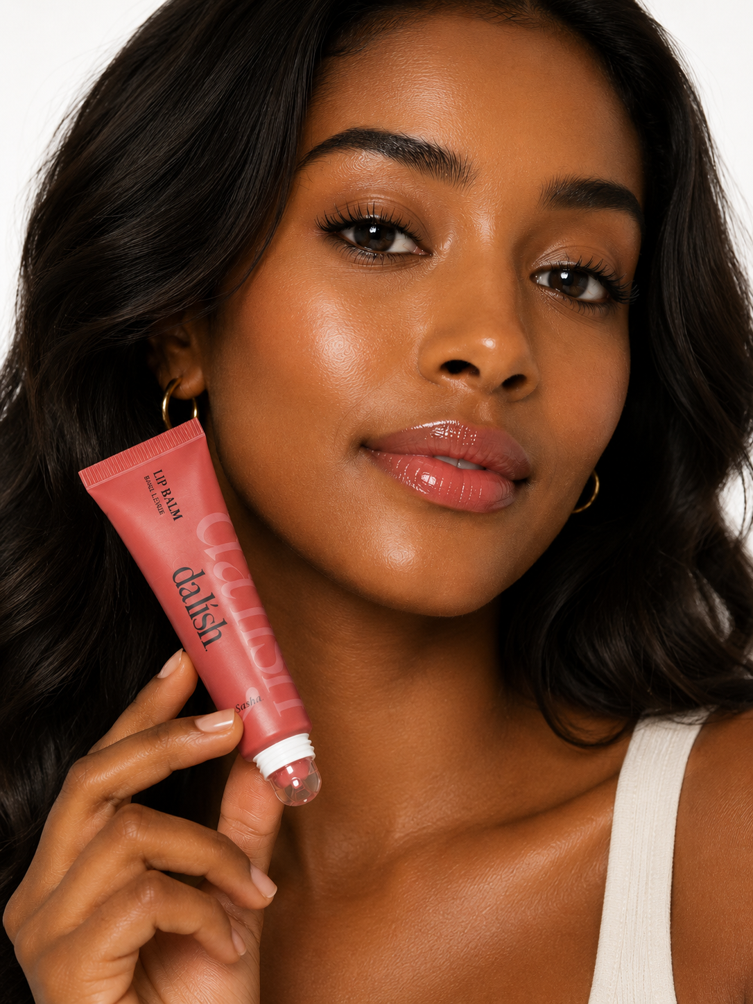 Da Lish Sacha tinted lip balm on model