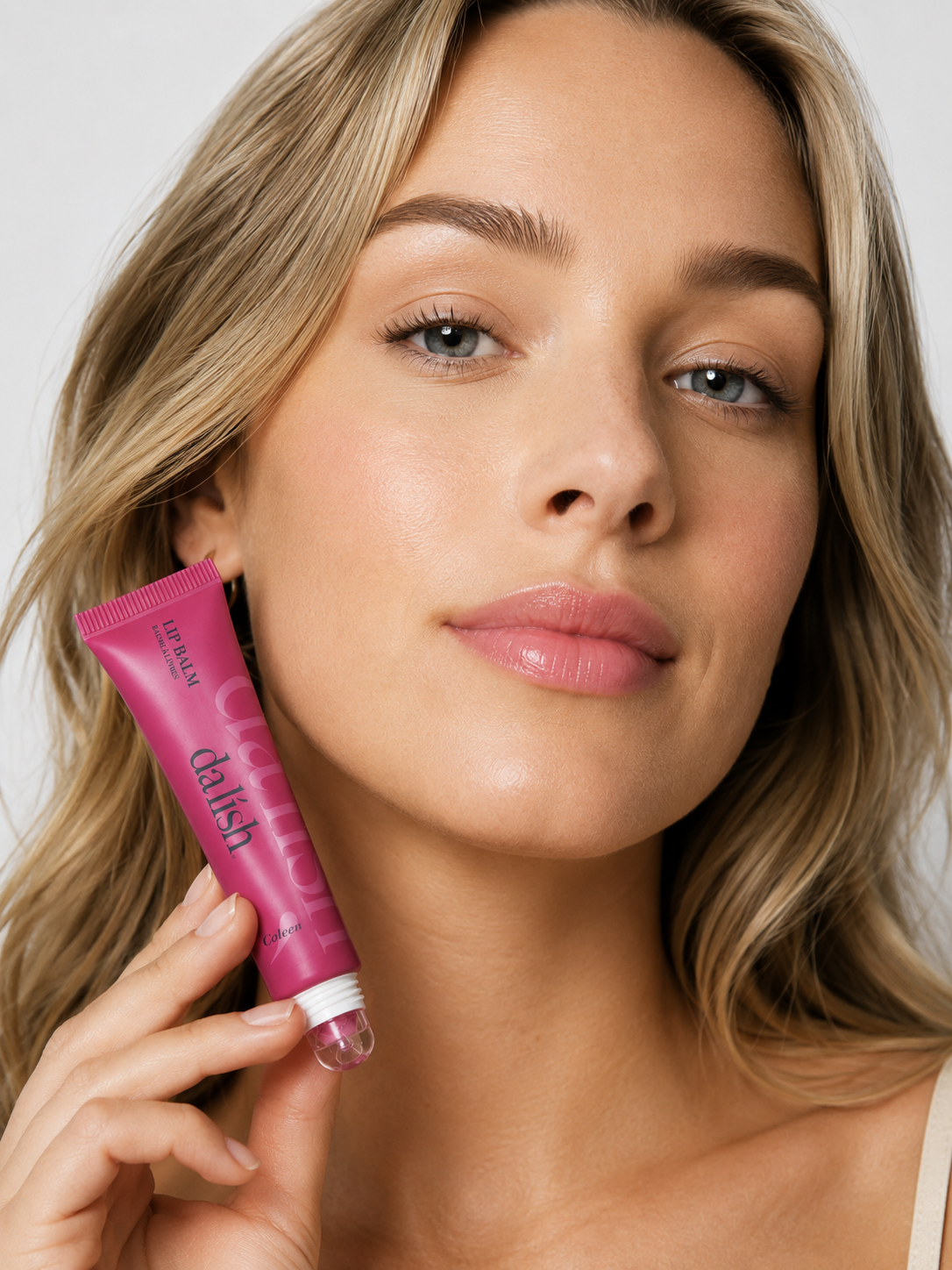 Da Lish Coleen tinted lip balm on model