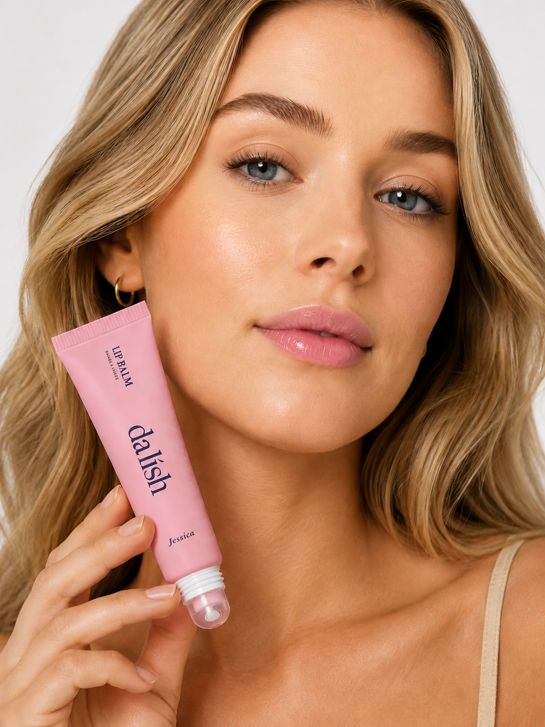 Da Lish Jessica tinted lip balm on model