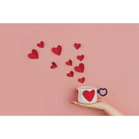 Danica I Heart You Mug stoneware 11oz with red heart motif and heart shaped handle styled against pink background at Lemonberry Aurora