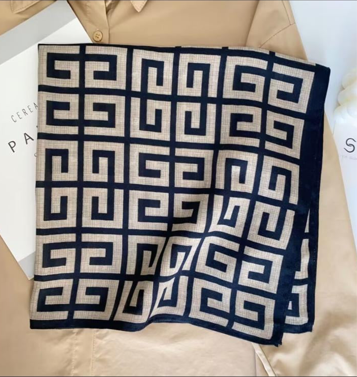 Greek Key Print Square Scarf 70x70