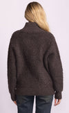 Back view of Dolly Sweater in recycled knit fabric, dark grey.