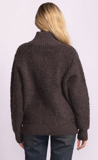 Back view of Dolly Sweater in recycled knit fabric, dark grey.