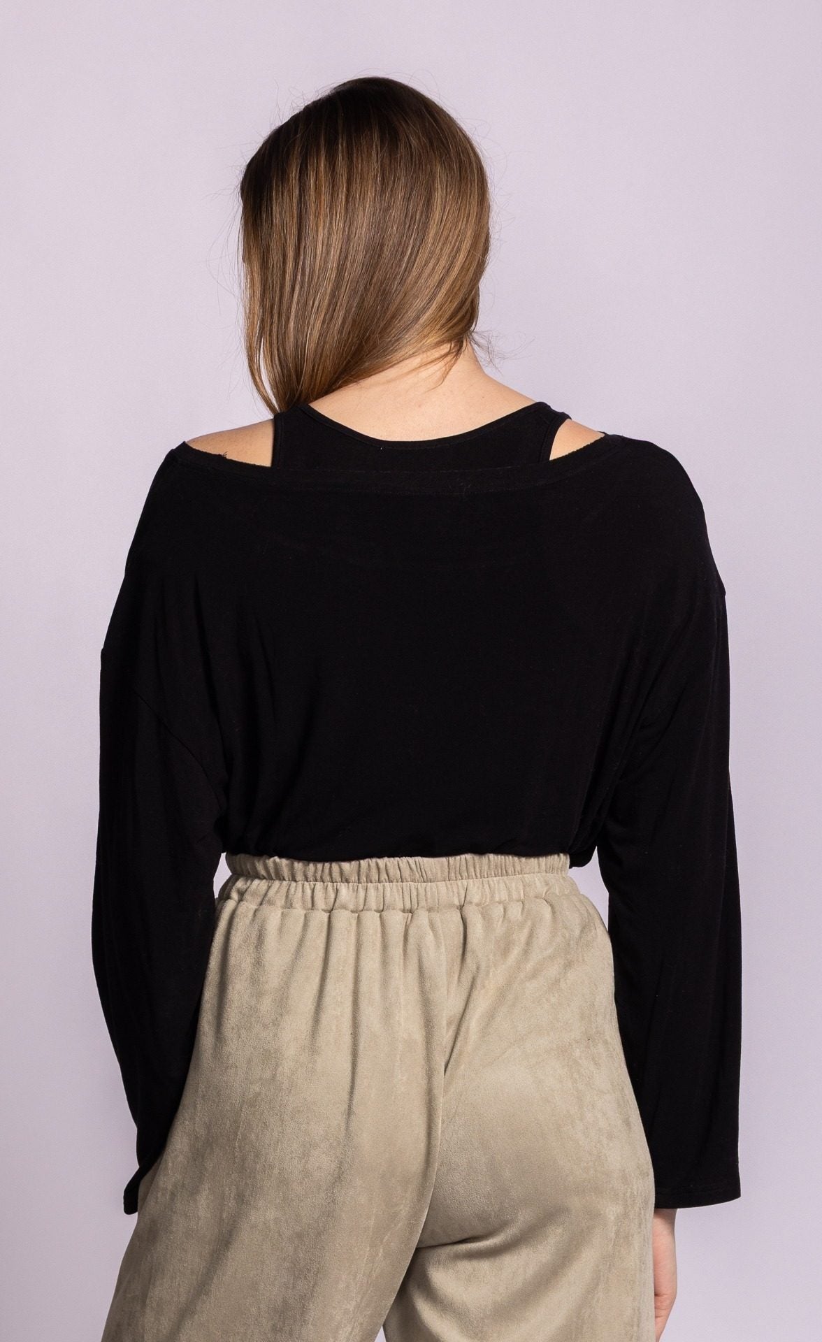 Pink Martini Dottie layered long-sleeve top in black back view