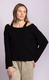 Pink Martini Dottie layered black top angled front view