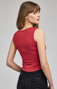 Garnet sleeveless draped top by Gentle Fawn, back view — Lemonberry Aurora