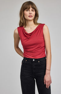 Garnet sleeveless draped top by Gentle Fawn, front view — Lemonberry Aurora