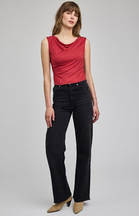 Garnet sleeveless draped top by Gentle Fawn, full length view — Lemonberry Aurora