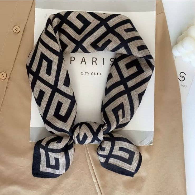 Greek Key Print Square Scarf 70x70