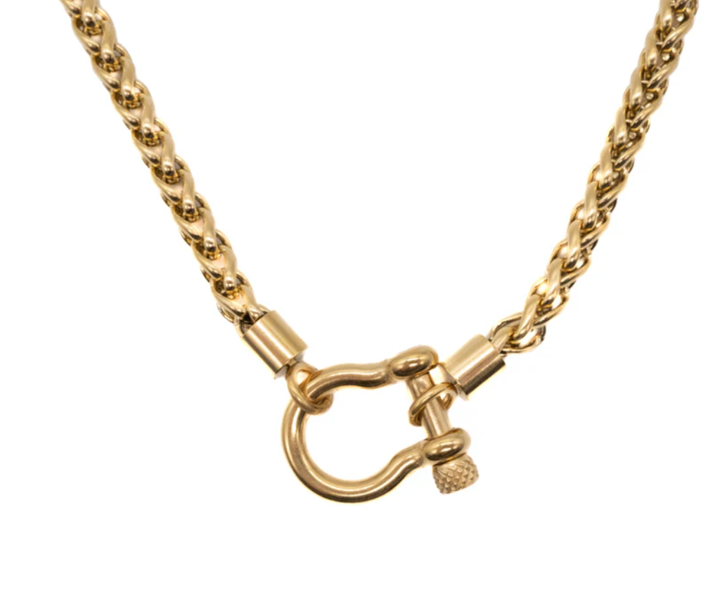 Hoopla Carabiner Horse Bit Stainless Steel Wheat Chain Necklace