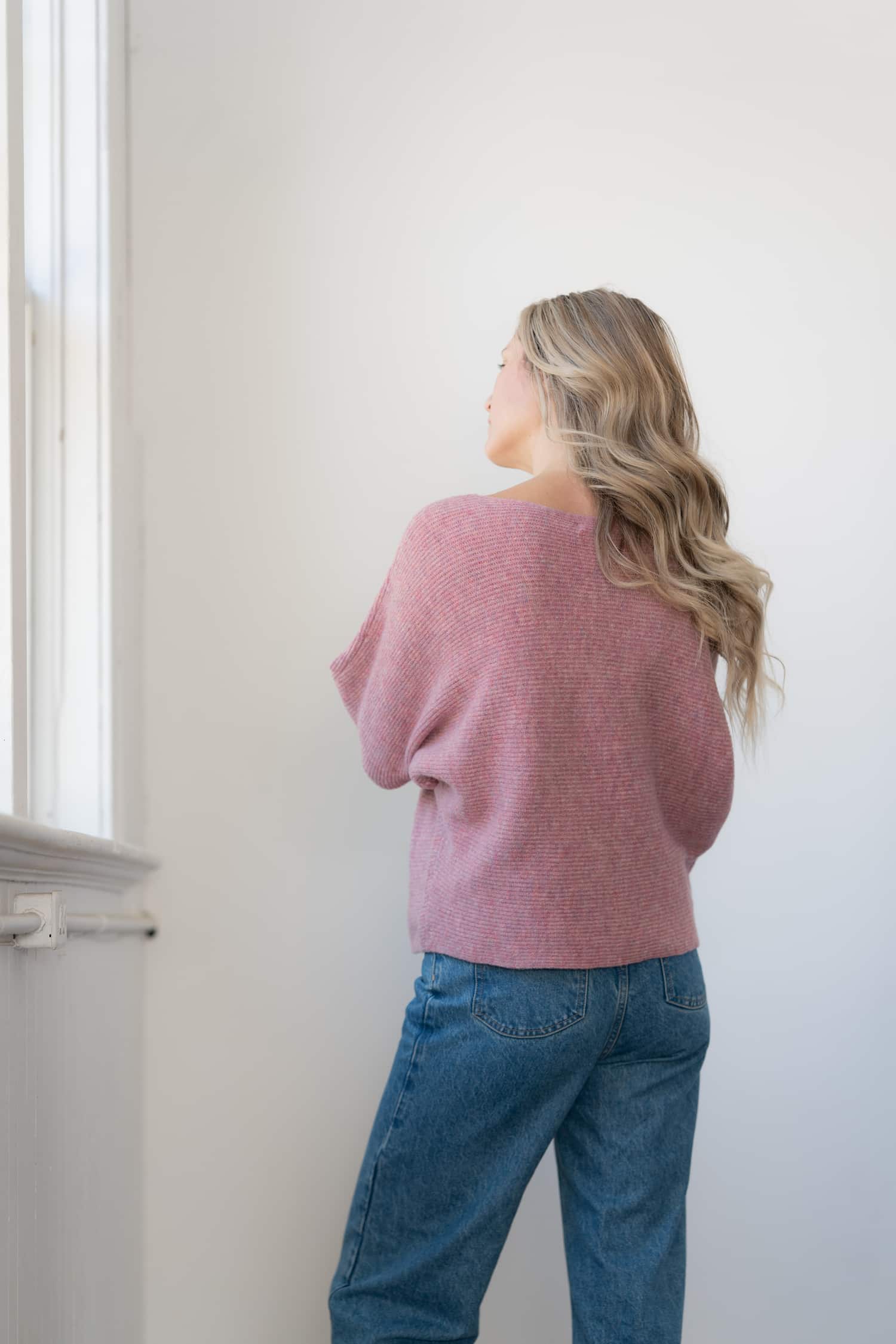 Echo Verde Eezee Crew sweater in Tea Rose back view at Lemonberry Aurora