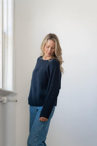 Echo Verde Eezee Crew sweater in Dark Navy side view at Lemonberry Aurora