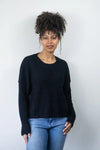 Front view of Echo Verde Sailing Sweater in Black, waffle knit and crew neckline, classic fit.