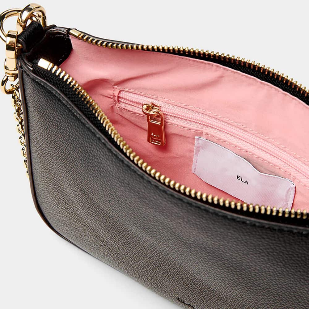 ELA Charlotte crossbody bag black interior with zip pocket detail Lemonberry Aurora
