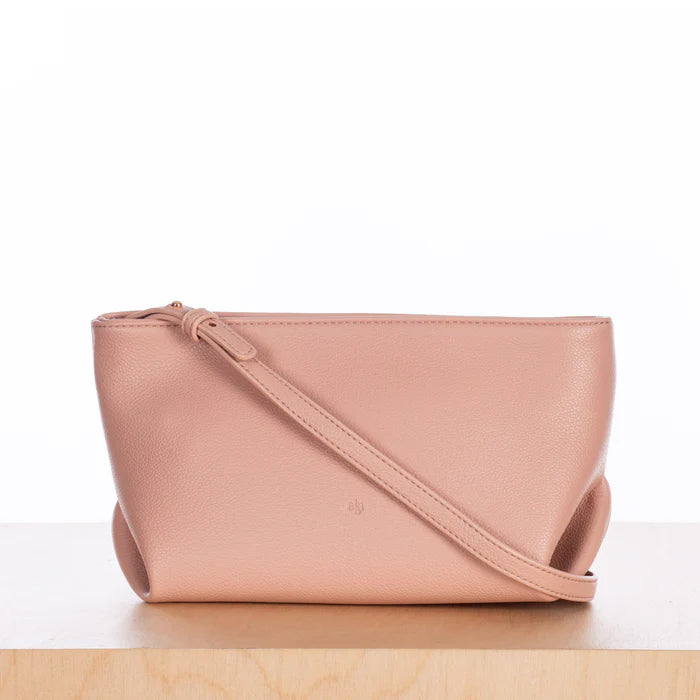 ELA Fiona crossbody bag petal pink pebble vegan leather front view Lemonberry Aurora