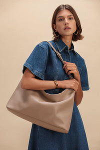 ELA Triangle Bag Slouchy Shoulder Bag Taupe