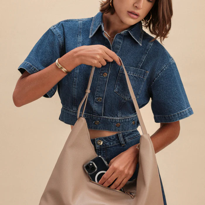 ELA Triangle Slouchy Shoulder Bag Taupe