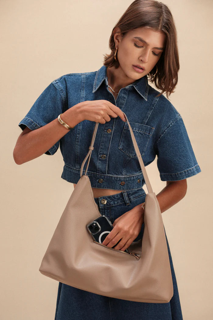 ELA Triangle Bag Slouchy Shoulder Bag Taupe