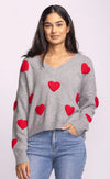 Espera Sweater in grey with red heart appliqués, cozy boxy fit – Lemonberry Aurora boutique