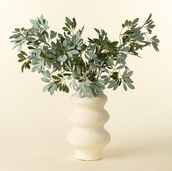 Faux olive leaf branch styled in a ceramic vase as decorative greenery, Lemonberry Aurora