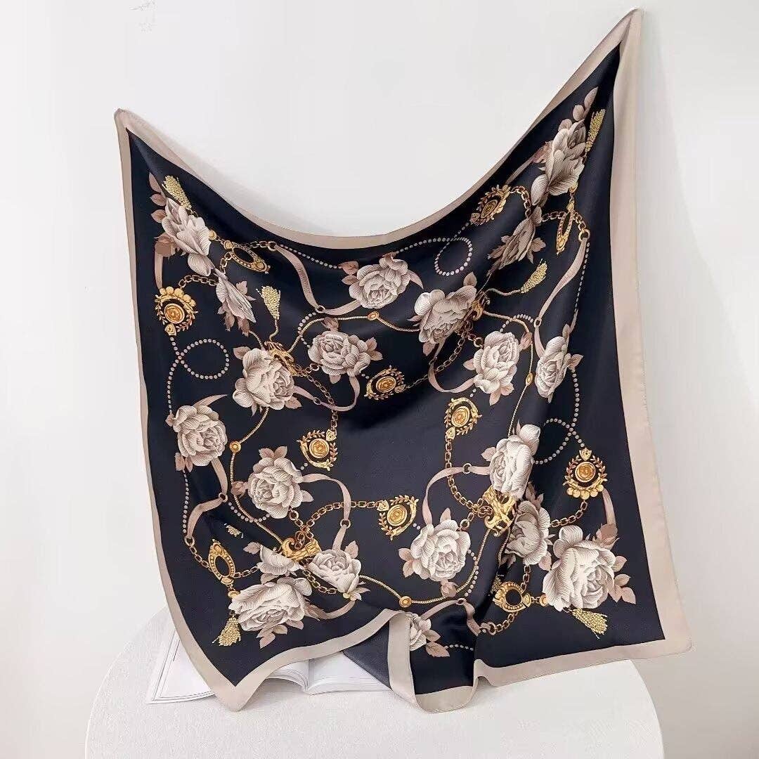 floral chain square scarf draped showing full print lightweight 90x90