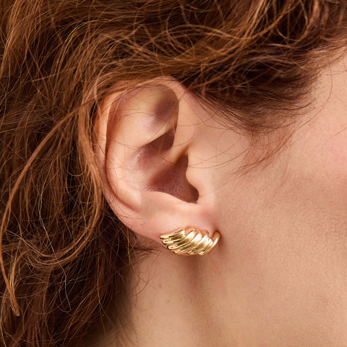 Foxy Originals Astrid Earrings in gold worn on ear