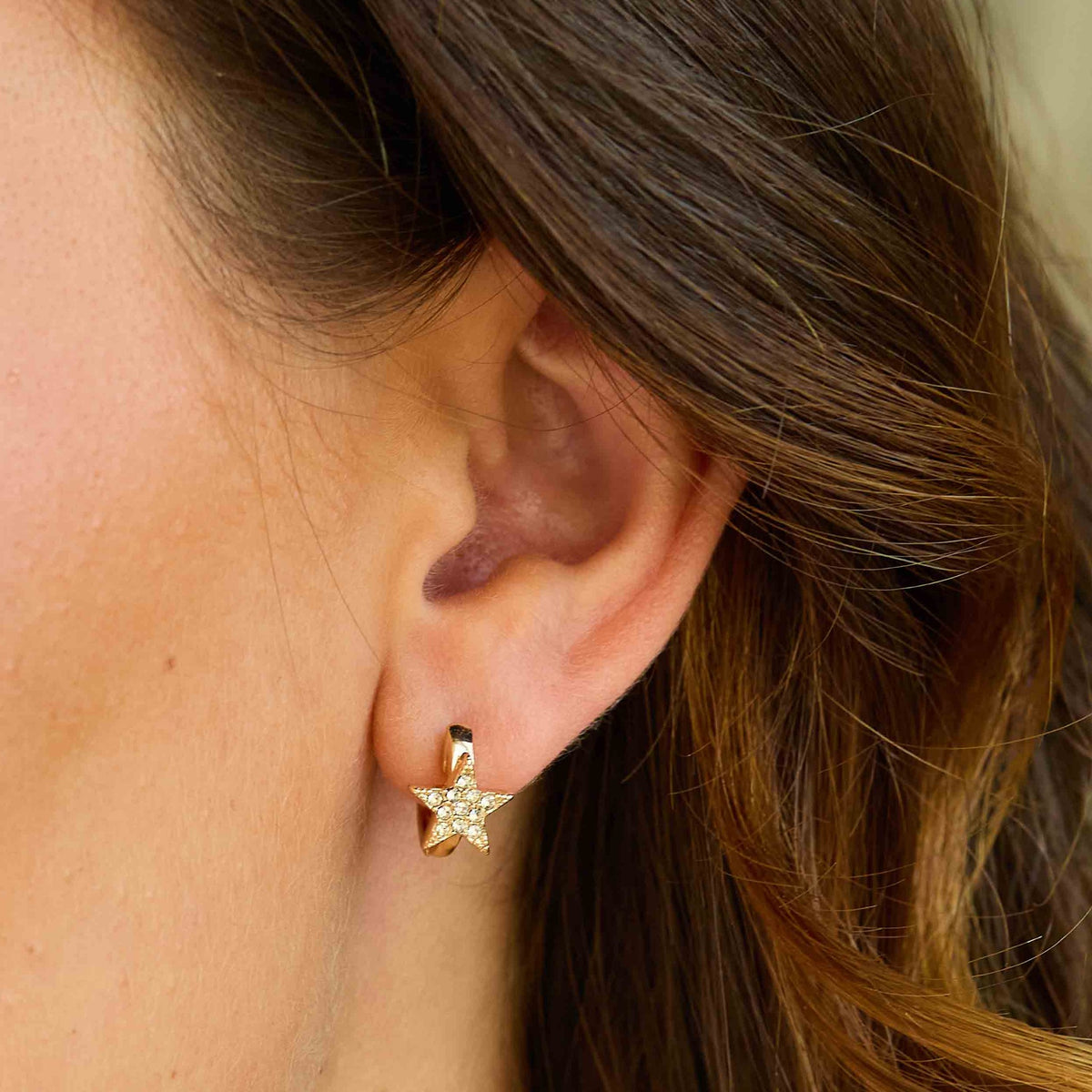 Foxy Originals Starstruck star hoop in gold worn on model