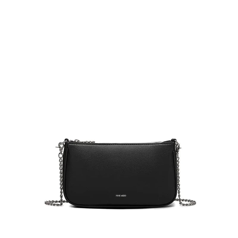 Francine black crossbody bag with gold chain strap, available at Lemonberry in Aurora, Ontario