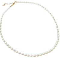 Freshwater rice pearl necklace with gold clasp, Luna, flat view — Lemonberry Aurora