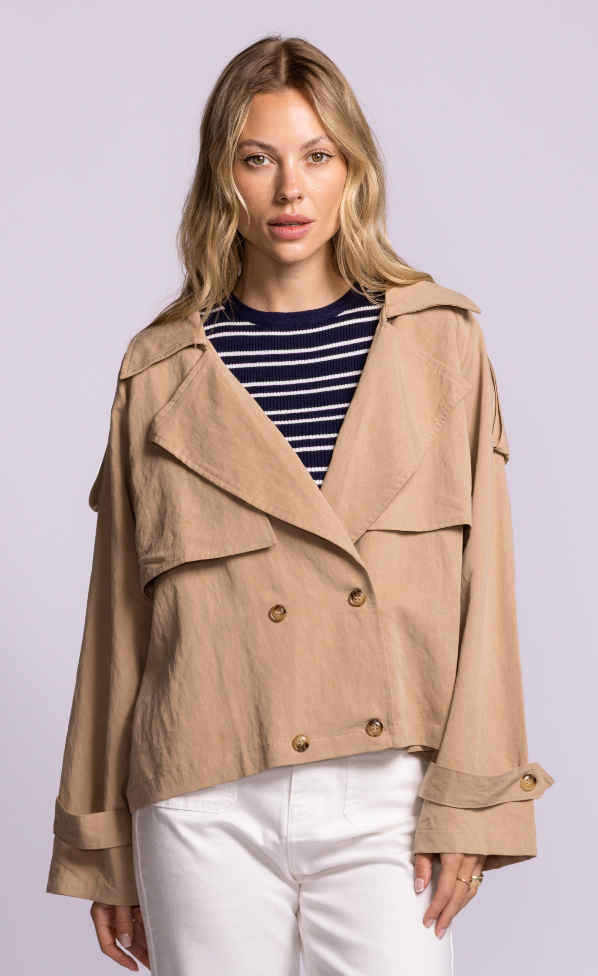Pink Martini Milldale Jacket Khaki Cropped Trench Style