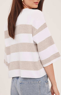 Gentle Fawn Amina heather cream stripe knit top angled-back view Lemonberry Aurora