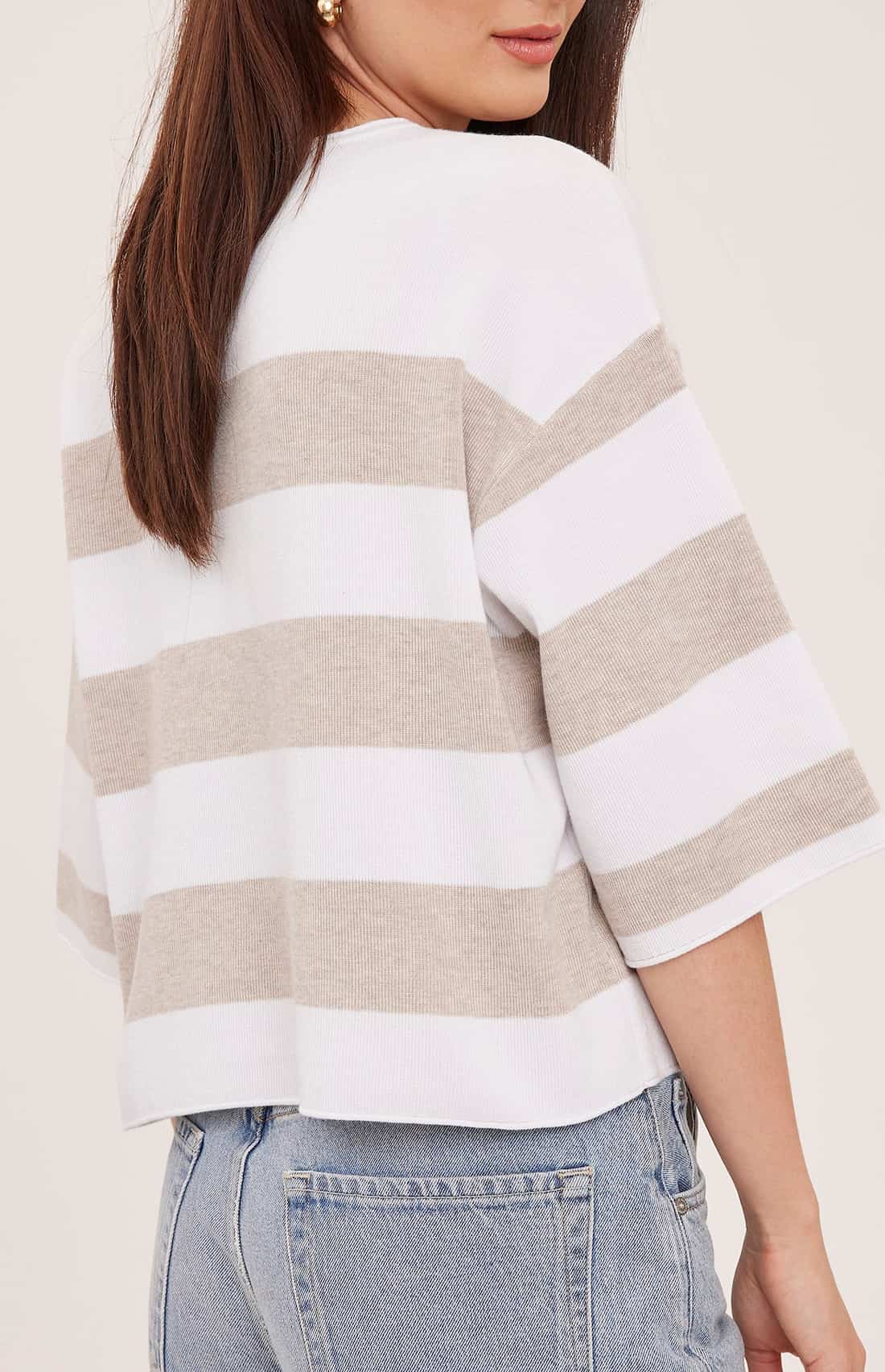 Gentle Fawn Amina heather cream stripe knit top angled-back view Lemonberry Aurora