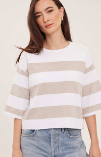 Gentle Fawn Amina heather cream stripe knit top front detail Lemonberry Aurora