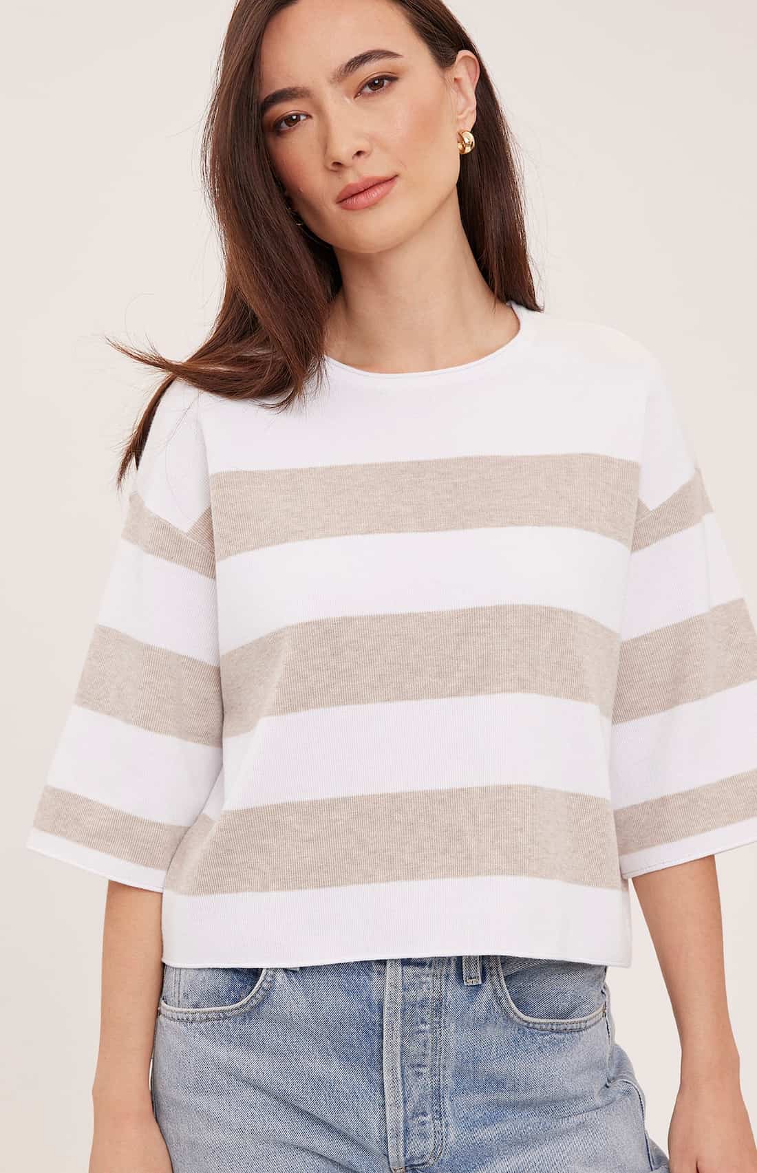 Gentle Fawn Amina heather cream stripe knit top front detail Lemonberry Aurora