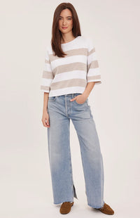 Gentle Fawn Amina heather cream stripe knit top front full-length view Lemonberry Auror