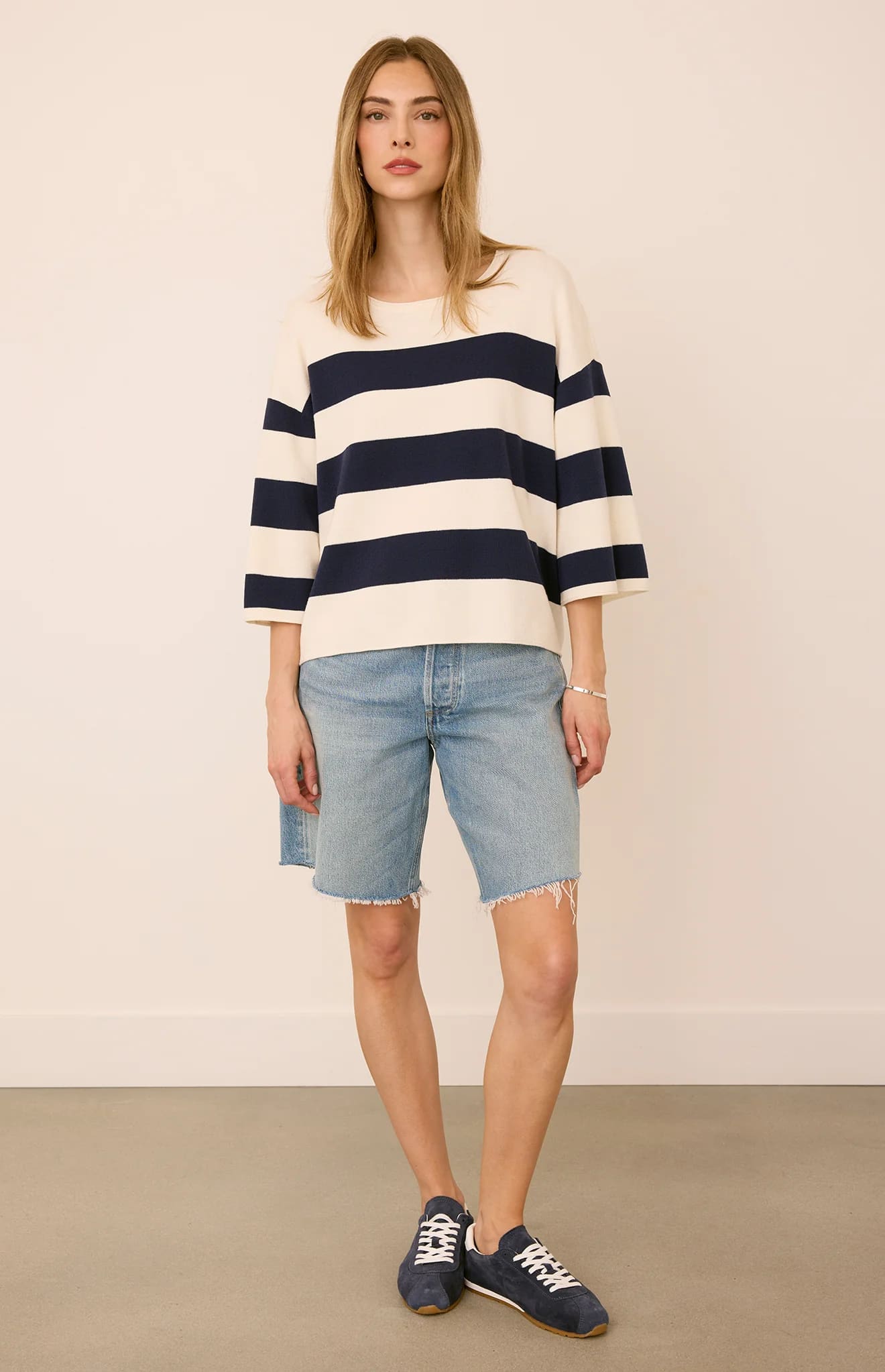 Gentle Fawn Amina navy stripe knit top front full-length view Lemonberry Aurora
