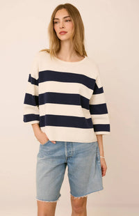 Gentle Fawn Amina navy stripe knit top front view Lemonberry Aurora