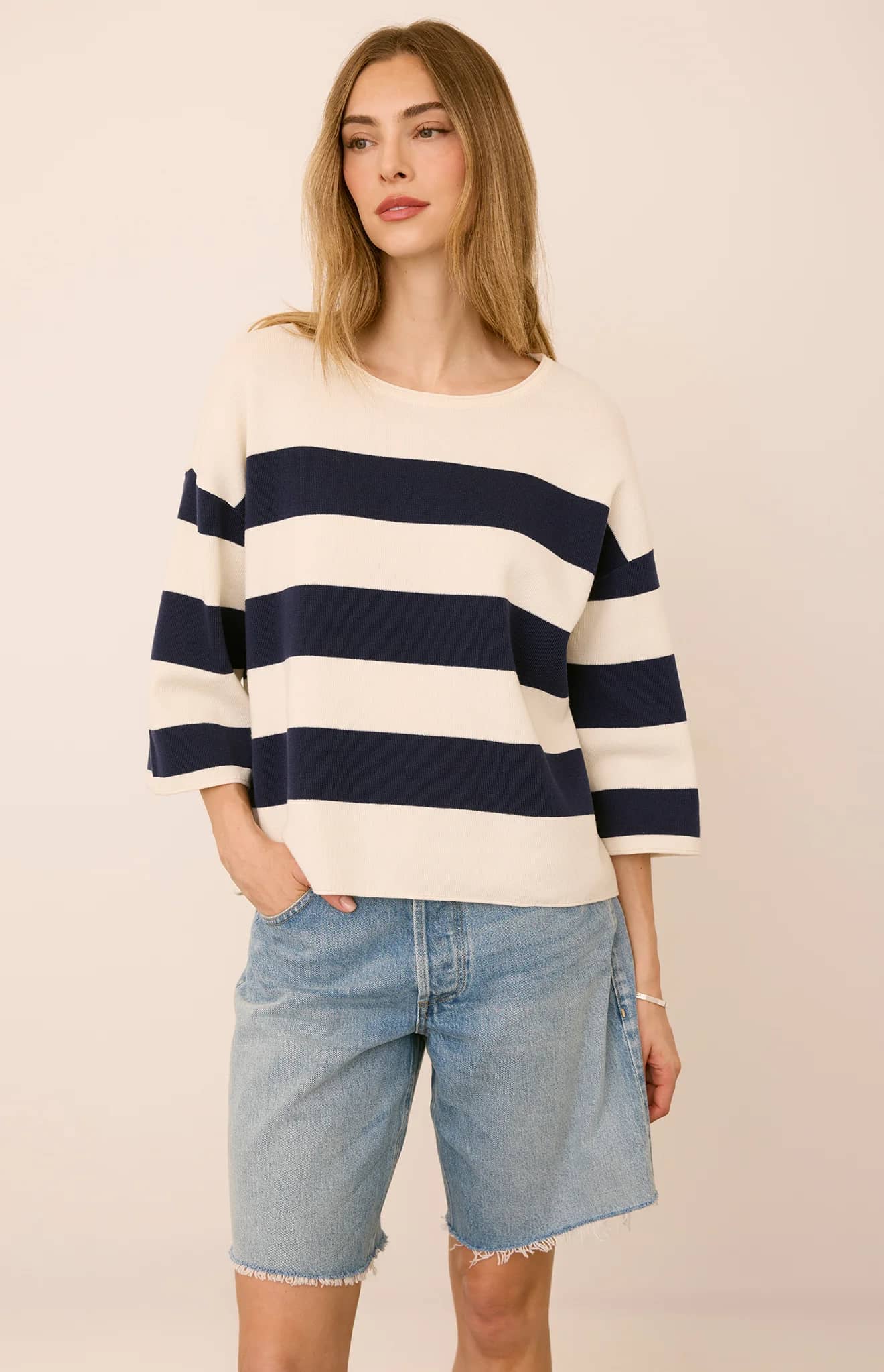 Gentle Fawn Amina navy stripe knit top front view Lemonberry Aurora