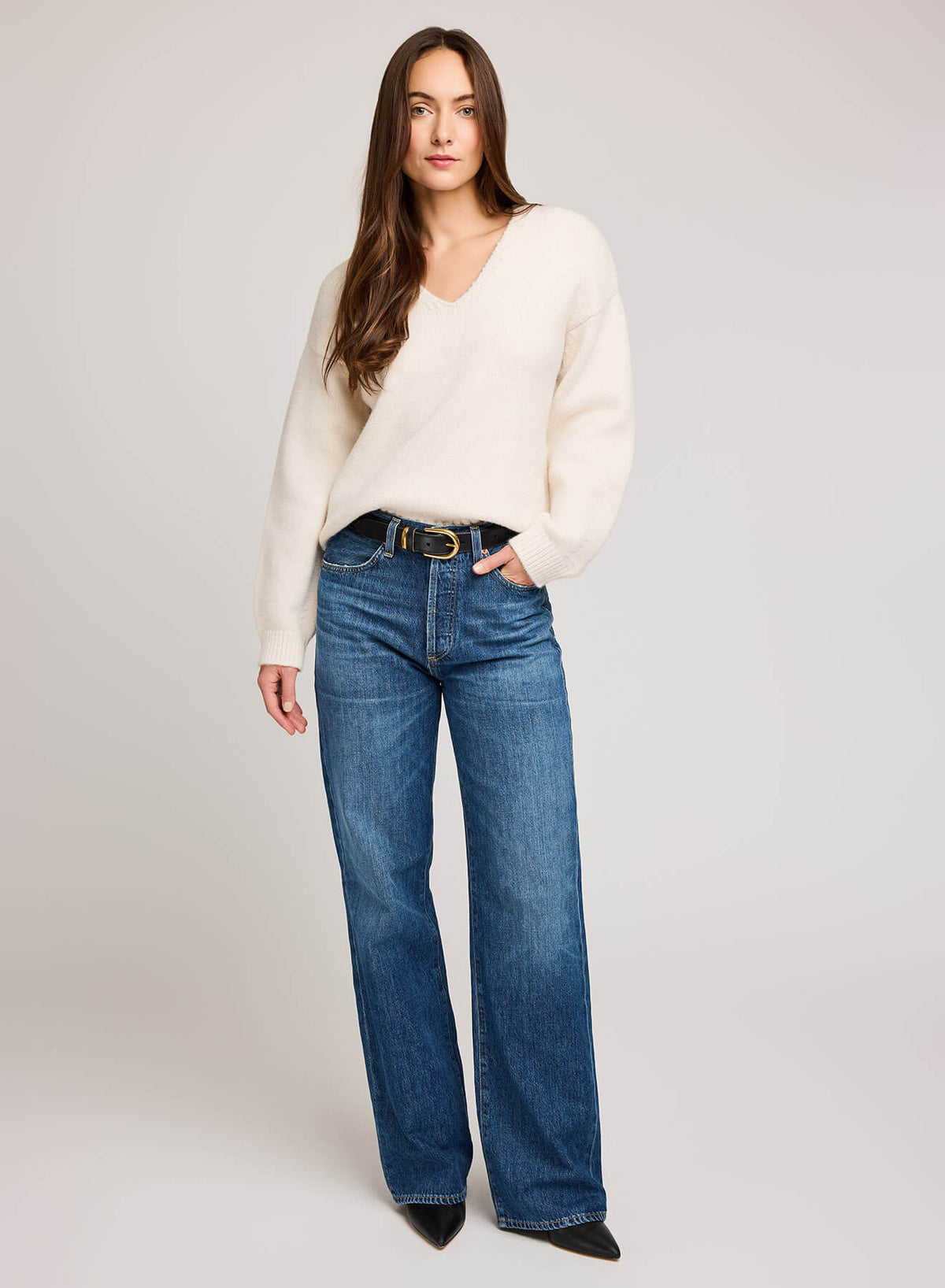 Gentle Fawn Angelica Sweater in Alabaster with relaxed fit and soft V-neck, available at Lemonberry Aurora