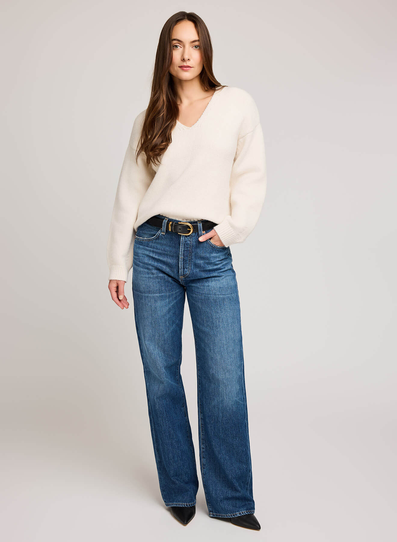Gentle Fawn Angelica Sweater in Alabaster with relaxed fit and soft V-neck, available at Lemonberry Aurora