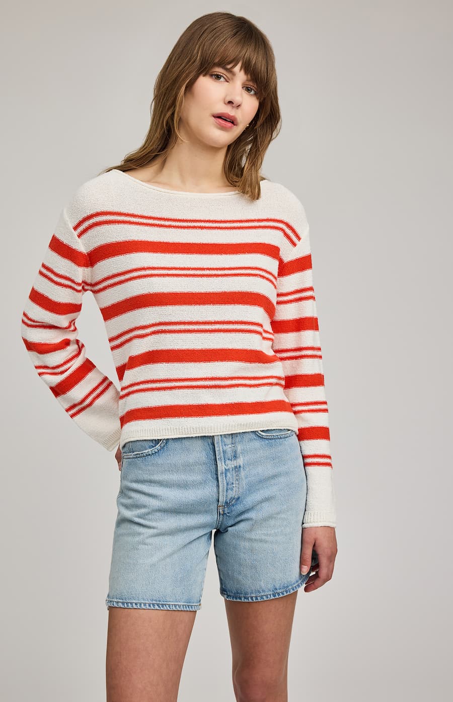 Gentle Fawn Angie sweater grenadine stripe lightweight knit sweater back view women’s casual top Lemonberry Aurora