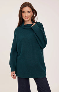 Gentle Fawn Astrid turtleneck sweater in Heather Spruce, front view