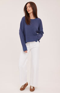 Full front view of the Gentle Fawn Axel sweater in Heather Navy at Lemonberry Aurora
