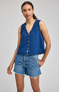 Gentle Fawn Breanna cotton gauze tank marine detail front view Lemonberry Aurora
