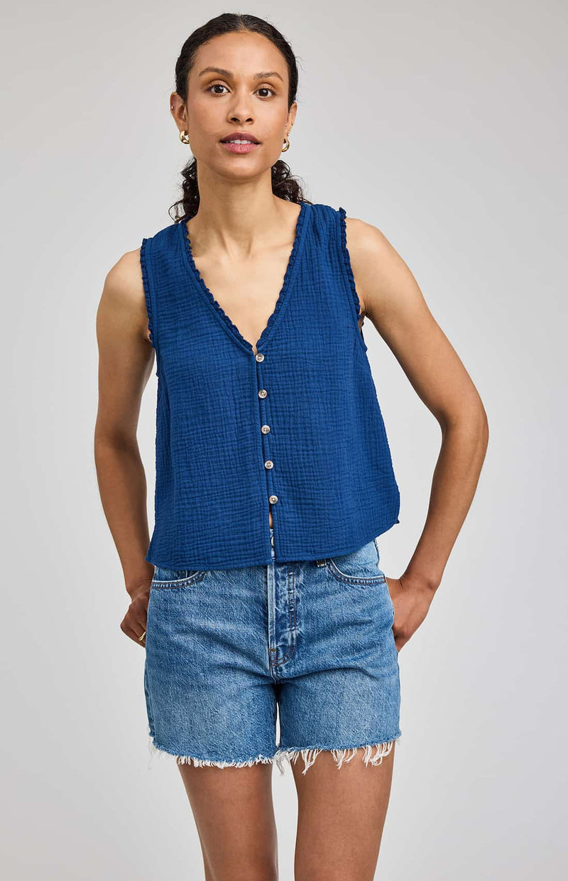 Gentle Fawn Breanna cotton gauze tank marine front view Lemonberry Aurora